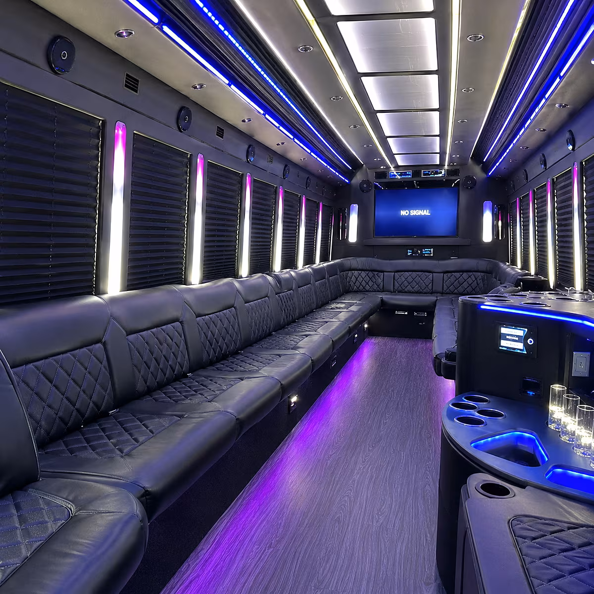 portsmouth 30 passenger party bus inside